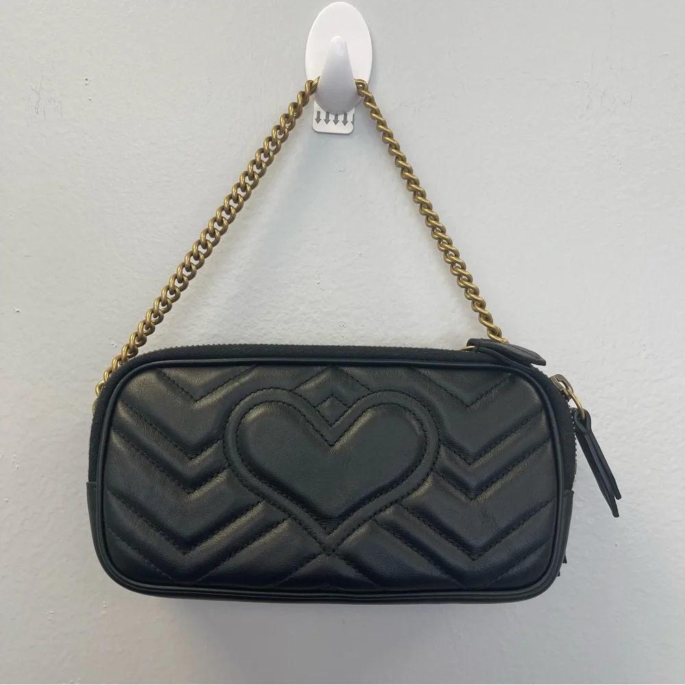 Gucci GG Marmont Triple Zip Chain Bag Matelasse Leather Mini in Black - Preowned